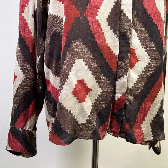 Lauren Ralph Lauren Aztec Silk Top Size XL South Western Brown Red Light Weight - Picture 6 of 10